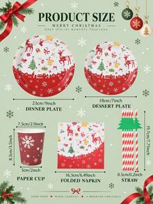 10/20pcs Christmas Disposable Paper Tableware Set (Includes 7-Inch And 9-Inch Plates, Cups, Napkins, Straws), Printed With Reindeer, Christmas Tree, Bell, Gift, Sleigh And Red Border Patterns, Suitable For Christmas Party, Holiday Dinner, Winter Celebration And Holiday Table Setting. - Multi-color 11 - View 2