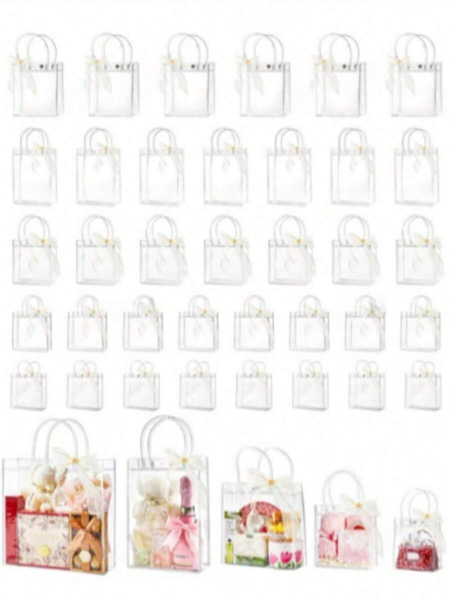 10 Pcs 15~25cm Clear Plastic Gift Bags With Handles, Reusable Party Favor Bags With Ribbon, Transparent Gift Packaging Bags For Wedding, Birthday Party, Back To School, Valentine's Day, Etc. - Tote Bag - View 1