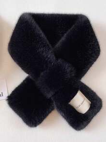 Women's Faux Fur Collar Warm Scarf, Solid Color Fluffy Fleece, Cross Tie Design With Label, Minimalist Style, Suitable For Spring, Autumn, Winter Daily Wear - Multicolor - View 5