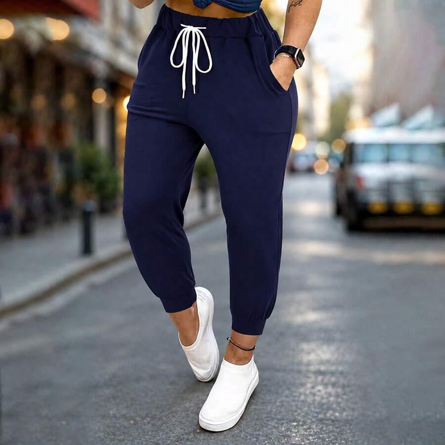 Women's Solid Color Casual Drawstring Jogger Pants Spring