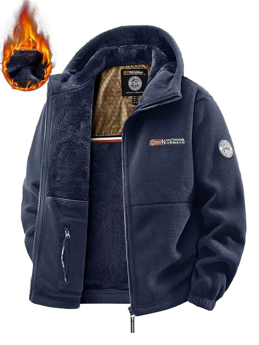 Men's Thick Hooded Jacket For Autumn/Winter, Suitable For Winter Commuting, Snow Outdoor Activities, Camping And Hiking, Outdoor Leisure - Navy Blue - View 1