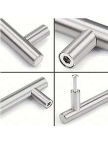 2pcs Brushed Stainless Steel T-Bar Cabinet Pulls, 64mm Hole Center Solid Drawer Handles, Modern Furniture Hardware Suitable For Kitchen, Cupboard, Wardrobe, Bathroom, Dresser Cabinet Door - Hole Pitch: 64mm - View 3