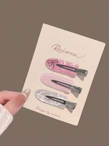 1/3/6pcs Cute Sweet Style Pink Seamless Crocodile Hair Clips, Gentle Girl Style Floral Polka Dot Side Bangs Clips, Rhinestone Bow Hair Clips For Women - Pink - View 7