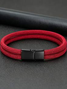1pc Men's Double Layer Braided Bracelet, Unisex, Couple Bracelet, Multi-Color Casual Daily Fashion Accessory - Woven Bracelet - View 10