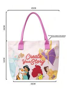 Miniso Disney Princess Canvas Tote Bag With Light Pink Multi-Princess & "Create Your Story" Print For Daily Use - Pink - View 6