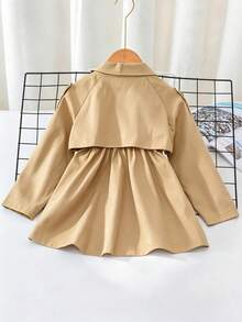 Young Girl Casual Classic French Double-Breasted Trench Coat Jacket - Khaki - View 3