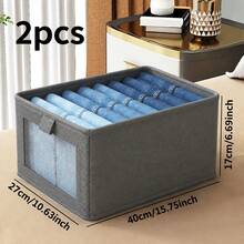 1/2pcs Foldable Fabric Storage Box, Wardrobe Linen Visible Window Organizer Bin For Clothes, Jeans, Living Room Toy & Miscellaneous Item - Grey - View 15