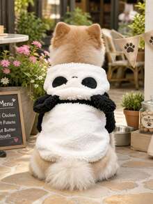 1pc Pet Clothes Dog Cat Apparel Autumn/Winter Cute Panda Baby Plush Jacket - Black and White - View 1