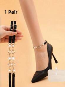 1/3 Pair Faux Pearl Solid Color Minimalist Practical Multi-Functional Elegant Black High Heel Sandals With Gold Chain Ankle Strap - Adjustable, Non-Slip, Invisible Buckle Design, Fashion Footwear, Shoe Style | Gold Chain Detail | PVC Material - Multicolor - View 14