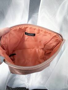 Portable Champagne Gold Travel Makeup Bag, Embossed Logo Toiletry Storage Bag, Personal Use Or Gift - Lancôme Makeup Bag - Champagne - View 6