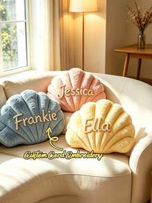 Handmade Customized Name Shell Pillow, Suitable For Sofa Or Bedside, English Letter Couple Gift, Available For Bulk Orders, Soft Bedside Decorative Cushion, Wedding Gift, Multiple Colors Available - Multicolor - View 2