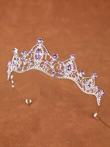 1 buah Mahkota Putri Bertabur Berlian Imitasi Mengkilap, Aksesori Rambut Elegan untuk Pengantin, Pernikahan, Pesta Sehari-hari, Ulang Tahun - 4225 Ungu Perak - View 4