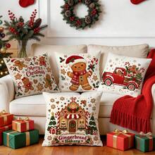 4pcs/1pc Christmas Gingerbread Man Pattern Pillow Case Without Insert, Single-Sided Printed Pillow Case, Suitable For Living Room, Bedroom, Home Decor, All-Season Pillow Case - Multicolor - View 8