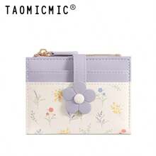 Women's Small Foldable Wallet, Cute Floral PU Material Wristlet, Portable Card Holder, 3D Flower Decor, Multi-Card Slots, ID Window, Coin Purse - Multicolor - View 2