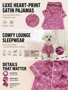 Breathable Satin Pet Pajamas, Purple Background With Heart Print, Non-Elastic Dog Clothes, Suitable For Teddy And Other Small Dogs And Cats Year-Round, Size Runs Small, Recommend Choosing 1-2 Sizes Larger - Purple - View 3