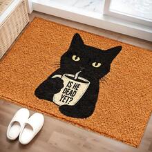 2D Coffee Drinking Cat Pattern Printed Long Runner Mat, Indoor Entrance Rug, Bedroom Bedside Mat, Kitchen Runner Mat, Suitable For Living Room, Laundry Room, Bathroom - Multicolor - View 6