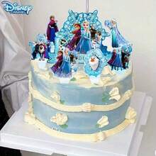 BUTTBILL مجموعة ديكور حفلة عيد ميلاد بموضوع Frozen، لافتة عيد ميلاد سعيد، مفرش طاولة & زينة الكب كيك، مستلزمات ديكور حفلة الثلج والجليد الشتوية للاحتفال - متعدد الألوان - مشاهدة 11