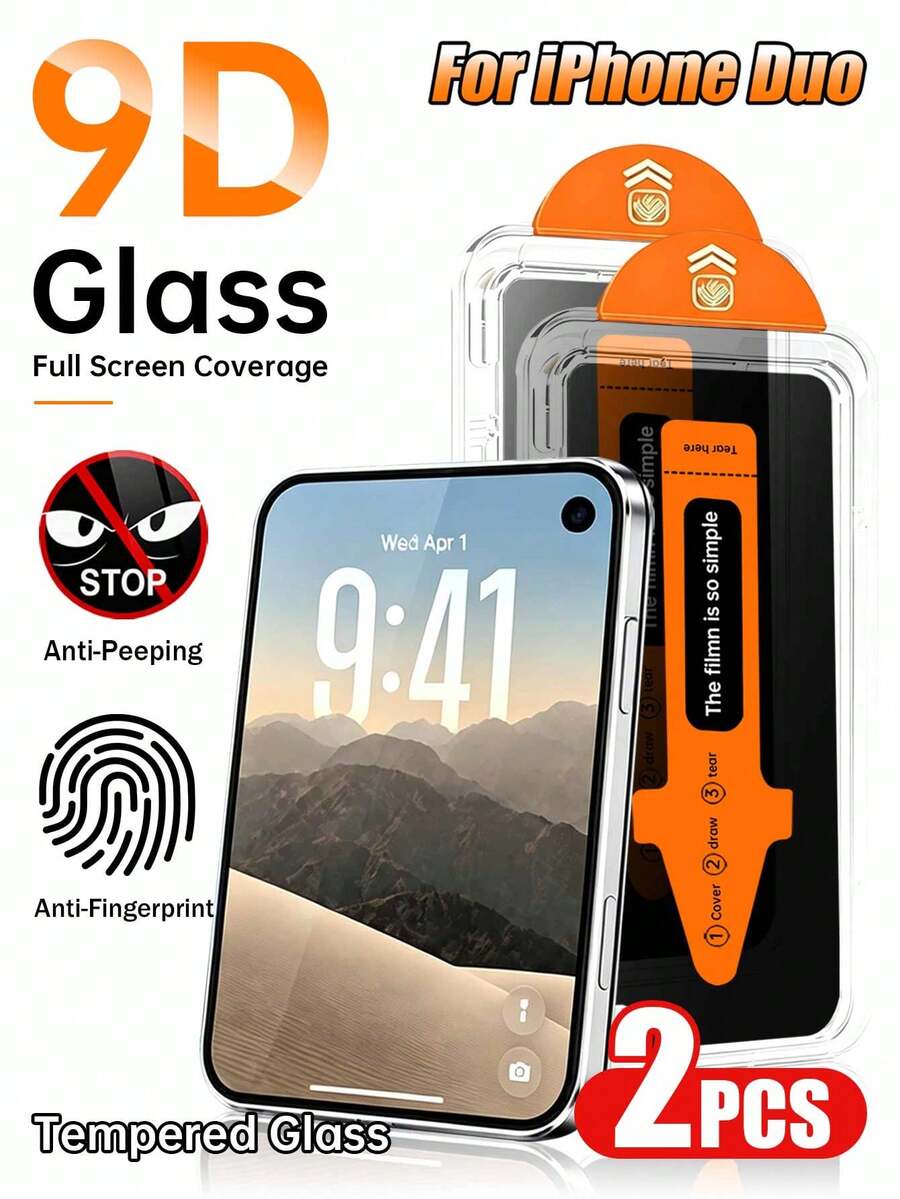 Yezodawee 2pcs Automatic Dust Removal Installation Tray Set, Full Coverage Tempered Glass Screen Protector, With Dust-Free Applicator, Compatible With All Models, Full Privacy Anti-Peeping Anti-Shatter Screen Film, Suitable For 18 Pro Max/ 18 Pro /17/16/15/14/13/12/11 Series, Anti-Fingerprint Anti-Shatter Screen Protector - Black 2Pcs - View 1
