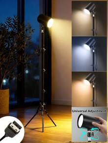 LED Reading Floor Lamp, 61" Standing Lamp - Adjustable Color Temperature & Dimmable Brightness Modern Floor Lamps, USB-Powered Floor Lights With Auto Timer & Adjustable Height Tripod Stand, Work Light For Home, Office, Living Room And Bedroom - Black - View 1