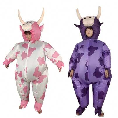 1 pieza (Bomba no incluida) Disfraz de Vaca Rosa/Vaca Púrpura para Adultos, Fiesta/Uso Diario, Atuendo Divertido para Vacaciones, Actuación de Halloween/Regalo de Vacaciones