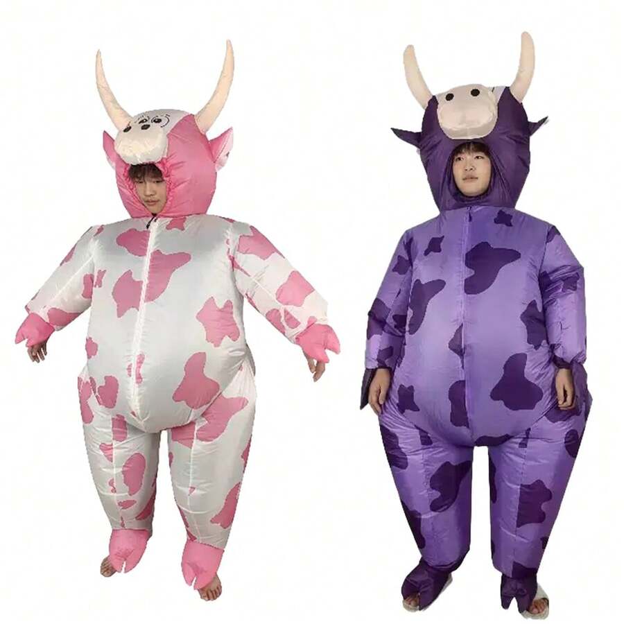 1pc (Pump Not Included) Pink Cow/Purple Cow Adult Costume, Party Performance/Daily Wear, Funny Holiday Outfit, Halloween Performance/Holiday Gift - Multicolor - View 1