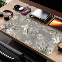 Large Rubber Mouse Pad, Christmas Snowflake Design, With Non-Slip Base, Perfect For Holiday Themed Office Use, Suitable For Writing And Computer Tasks - Grey Snowflake - View 6