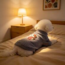 1PC Waffle Knit Dog T-Shirt, Cute Cartoon Puppy Patch Half High Collar Pet Short Sleeve Shirt, Soft Stretchy Daily Clothes For Small Dogs Bichon Maltese Poodle - Dark Grey - View 8