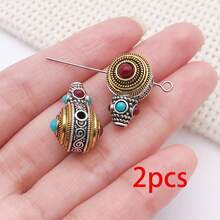 2pcs Three Hole Guru Beads Alloy Inlaid Turquoise Red Stone Buddha Head Charms For DIY Bracelet Handmade Mala Jewelry Making - Multicolor - View 18