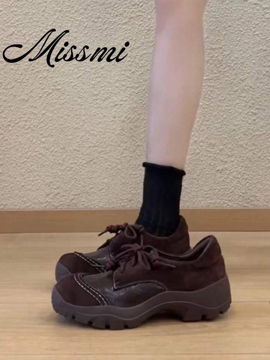 Sepatu Balet Fungsional Desain Baru 2025 untuk Wanita, Sepatu Mary Jane Sol Tebal, Sepatu Loafer - Coklat - View 1