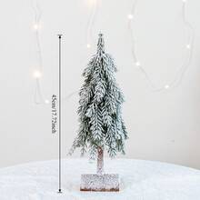 Mini Christmas Tree With Frosted Wooden Base Bottle Brush Tree, Plastic Winter Snow Scene Decoration, Desktop Artificial Tree For Christmas Party Home Decor - Multicolor - View 11