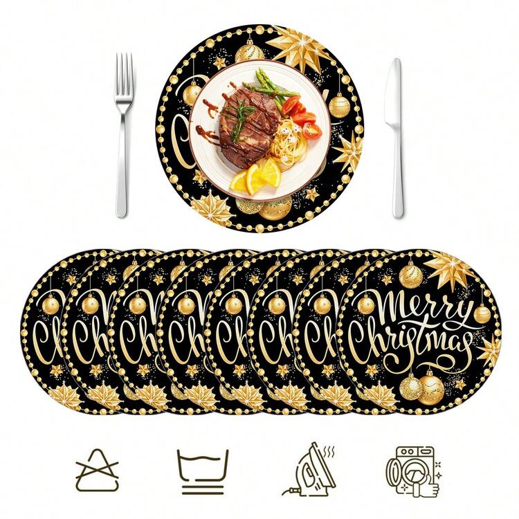 2pcs/4pcs/6pcs/8pcs Alas Meja Dapur Motif Natal Selamat Liburan Alas Meja Bundar Taplak Meja Bundar Dekorasi Meja Liburan 13,7 inci x 13,7 inci Dekorasi Rumah Musiman Desain Bundar Dekorasi Liburan Bahan Linen Tebal - MultiWarna - View 12