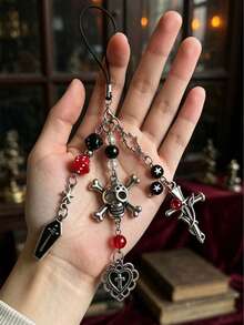 Gothic Vintage Skull Cross Pendant Keychain Halloween Gift Sweet Cool Dark Girl Bag Charm - Multicolor - View 3
