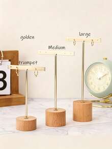 1pc Iron Art Earring Display Stand, Wooden Base T-Shaped Earring Holder Jewelry Display Rack Accessory Storage Display Prop - Multicolor - View 11
