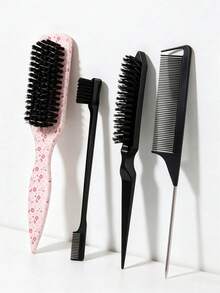 4/1pc Cherry Blossom Pattern Hair Comb Styling Set, Includes Cherry Blossom Pattern Straight Comb, Detangling Comb, Styling Comb, Tail Comb, Salon Hairdressing Comb Accessories, Essential Hair Accessories For Women Travel, Suitable For Makeup And Hairstyle Grooming - Multicolor - View 12