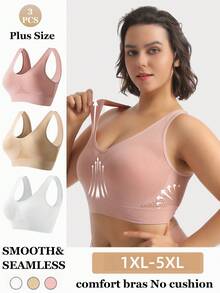 3pcs Women Plus Size Seamless Bras, Wireless & Unpadded, Breathable & Comfortable Sleeping Bras Set [Please Order One Size Up] - Multicolor - View 1