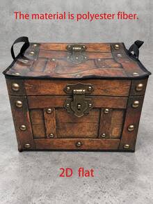 Dark Retro Treasure Chest Print Storage Box| Features Distressed Locks, Rivets, And Partitioned Patterns| Suitable For Organizing In Study Rooms, Living Rooms, Bedrooms, Entryways, And Display Areas| Can Store Photo Albums, Clothing, Additions - Multicolor - View 2