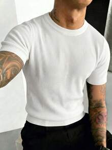 Men's Summer Casual Classic Small Pineapple Pattern Short Sleeve Knit Sweater, Essential Summer Wardrobe Outfit Piece Knit Top - White - View 2