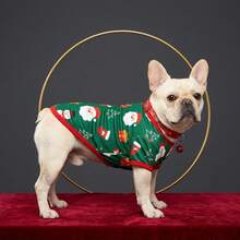 Bộ 2 món trang phục Giáng Sinh cho chó, áo vest thú cưng in hình ông già Noel đỏ & xanh lá kèm vòng cổ chuông, phù hợp cho chó cỡ nhỏ và trung bình, quần áo mùa đông - màu xanh lá - Xem 8