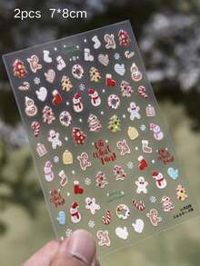 1pc/2pcs Christmas Winter New Embossed Nail Stickers With Tweezers, Christmas Stocking, Candy Cane, Heart, Merry Christmas Text Pattern, Versatile Nail Decoration DIY Nail Art Decals - Multicolor - View 6