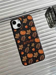 Black Faux Leather Texture Phone Case Compatible With Iphone 18 Pro Max/18 Pro/17 Pro Max/17 Pro/17 Air/17/16 Pro Max/16/15 Pro Max/15/14/13/11, Fall Pumpkin & Maple Leaf Pattern, Anti-Scratch Soft TPU Bumper Shell - Black - View 5