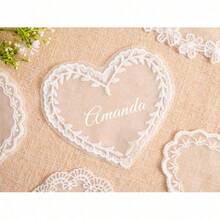 Personalized Lace Place Cards, Heart Lace Guest Cards, Vintage Place Decor, Custom Wedding Name Tags, Handmade Sheer Lace Table Setting Lace Place Cards - Multi-color - Lace Tag - View 8