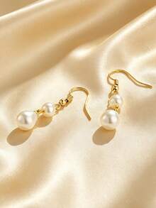 1 Pair Fashion French Style Layered Faux Pearl Pendant Earrings, Stainless Steel Ear Hooks, Suitable For Women's Daily Wear - Pearl Earrings - View 6
