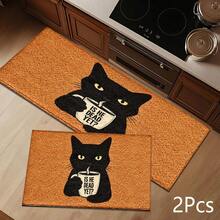 2D Coffee Drinking Cat Pattern Printed Long Runner Mat, Indoor Entrance Rug, Bedroom Bedside Mat, Kitchen Runner Mat, Suitable For Living Room, Laundry Room, Bathroom - Multicolor - View 10