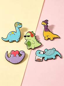 1pc/5pcs Cute Cartoon Brooch With Assorted Dinosaur Patterns, Fashion Clothing Accessory Badge, Bag Lapel Pin, Gift For Friends - Multicolor - View 5