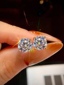 1 buah Anting Moissanite Klasik 1CT Anting Tusuk 4 Cakar Cocok untuk Pertunangan dan Pemakaian Sehari-hari Wanita - Anting moissanite empat cakar - View 3