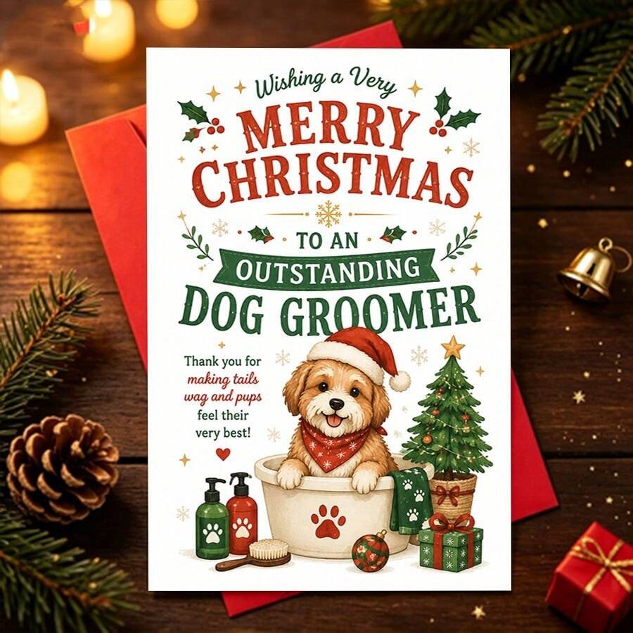 1pc Christmas Cards Merry Christmas Card For Outstanding Dog Groomer - Ideal Gift For Pet Grooming Professionals On Christmas, Perfect For Expressing Gratitude - One Size Fits All - View 1