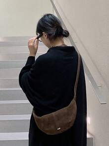 開學季韓系Ins小眾設計百搭托特包 大學生女款單肩包 藝術感購物袋 隨性學生課堂包 通勤外出購物包 - 棕色 - 查看 2