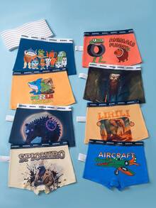 8pcs/Pack Tween Boys Comfortable Soft Breathable Abstract Graffiti Print Boxer Briefs - Multicolor - View 1