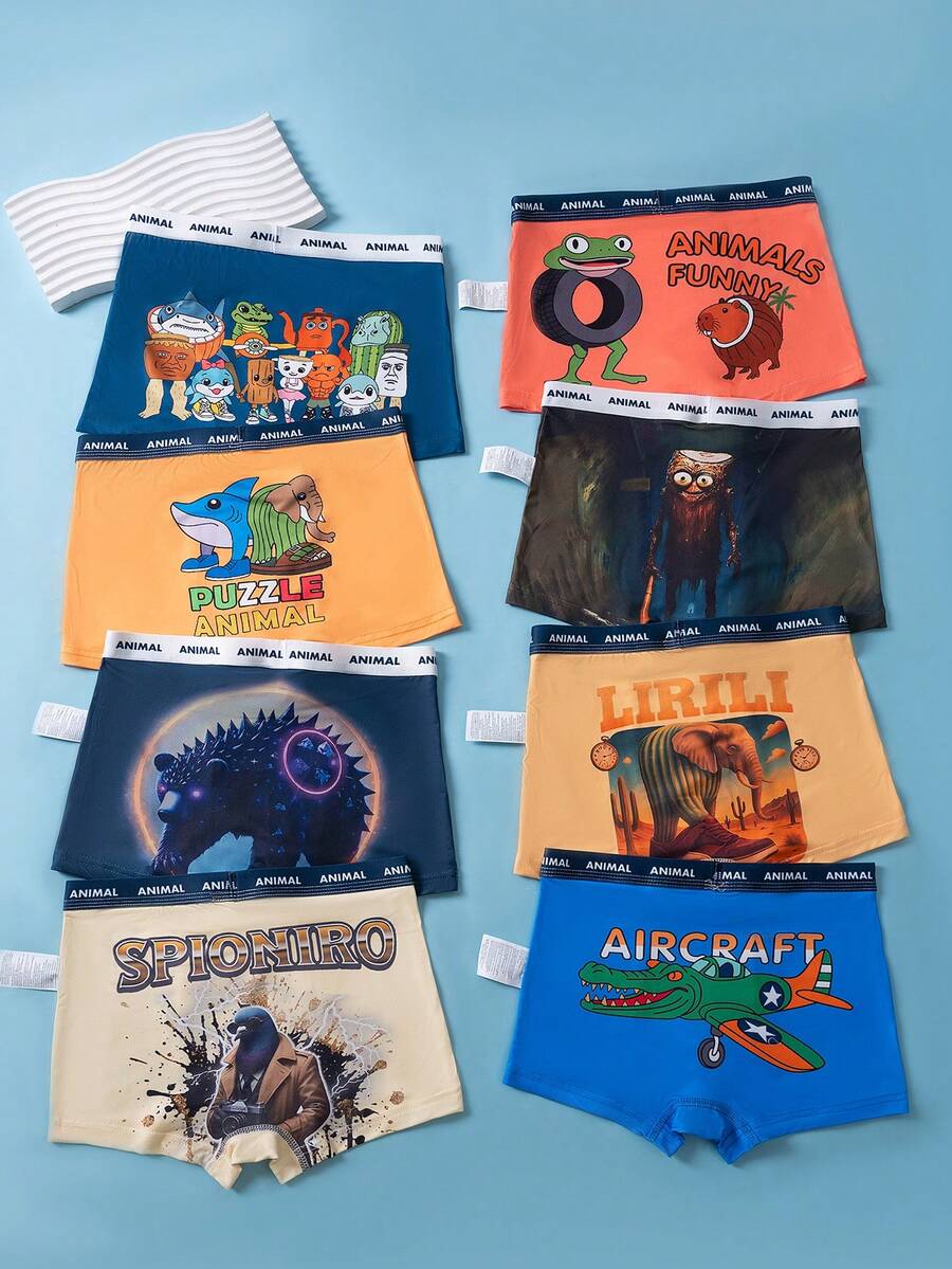 8pcs/Pack Tween Boys Comfortable Soft Breathable Abstract Graffiti Print Boxer Briefs - Multicolor - View 1