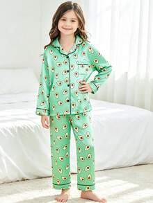Tween Girl Green Avocado Long Sleeve Top & Long Pants Pajama 2-Piece Set - Multicolor - View 5